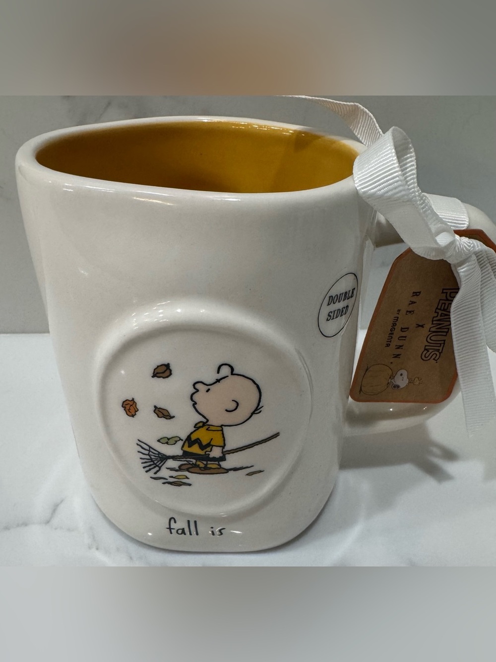 Rae Dunn Peanuts Charlie Brown Snoopy Double-Sided Fall Mug “Fall is in The Air”